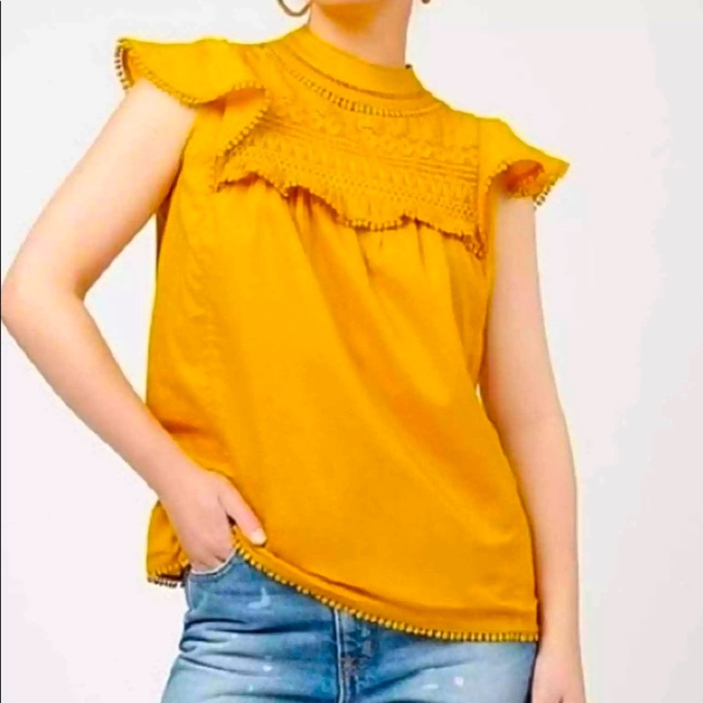 JCrew mustard Flutter sleeve blouse.
